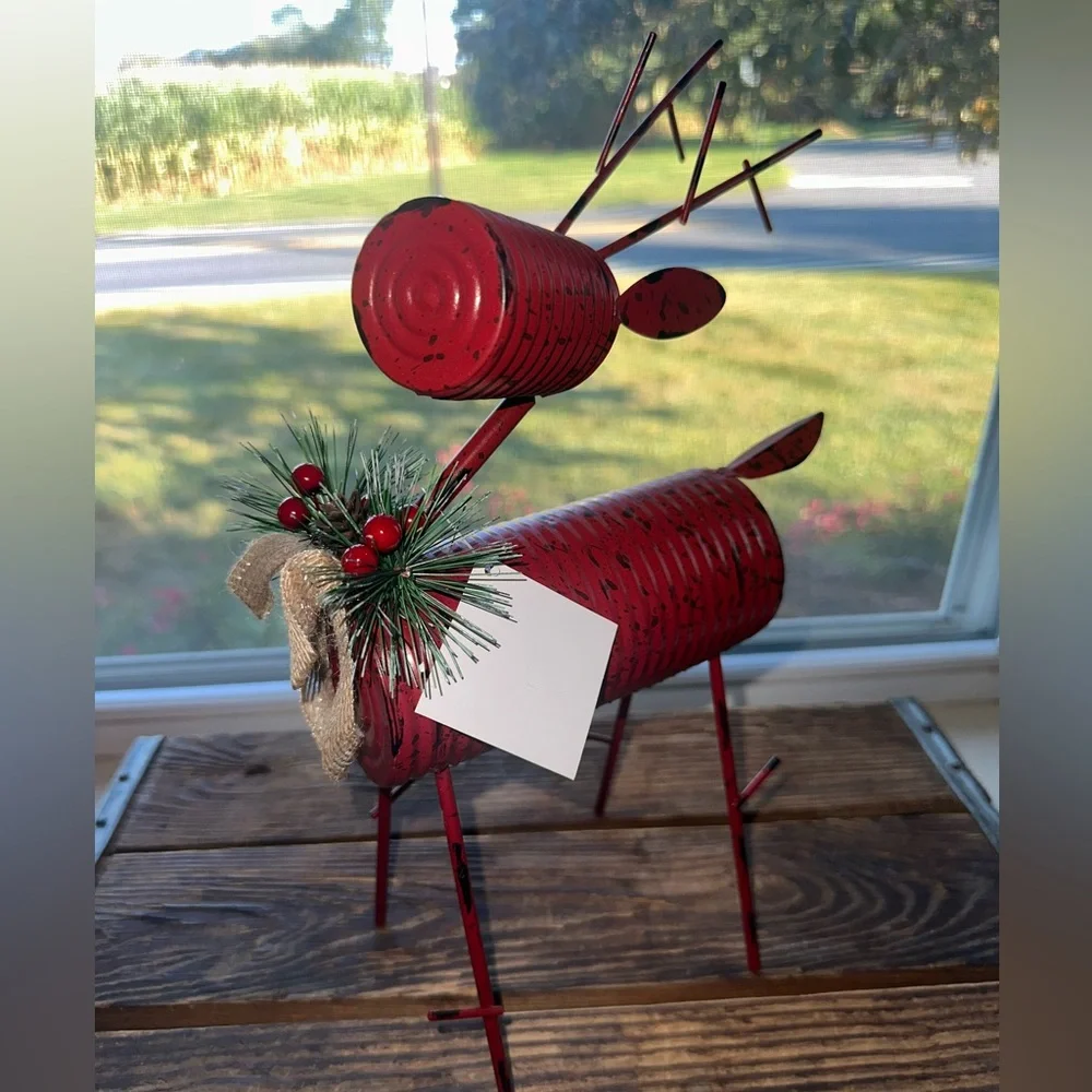 Red Metal Reindeer Decor